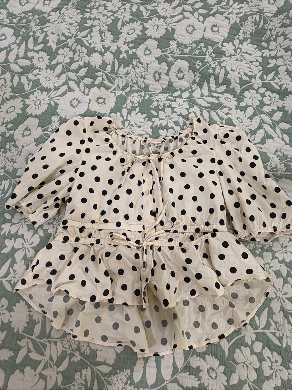 Women’s Cream Polka Dot Peplum Blouse